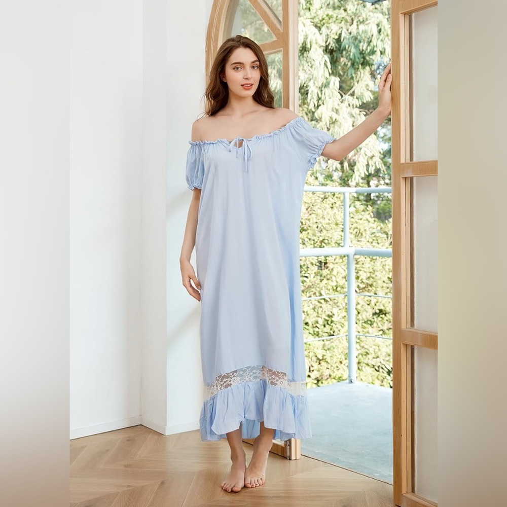 Victorian Vintage Style Nightgown | Light Blue | M - Picture 8 of 8